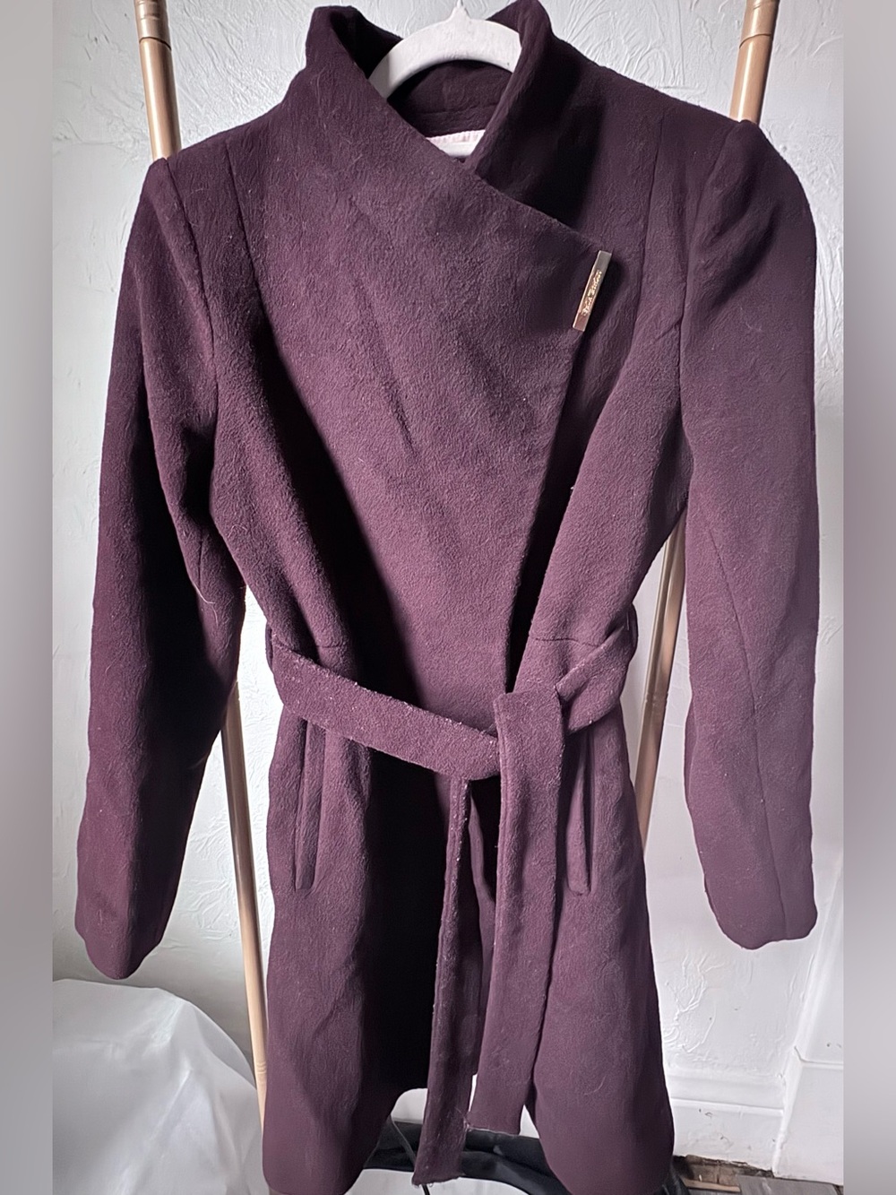 Michael Kors Wool Blend Wrap Coat Plum Purple Belted Asymmetrical PXS